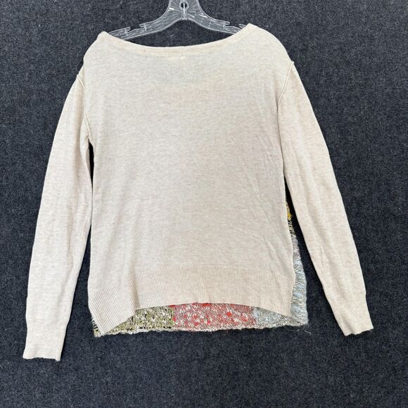 Anthropologie Moth Sweater Womens Small Beige Multi Patchwork Knit Pullover - Picture 6 of 9